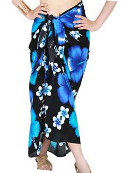 CHAINUPON Damen Strand Pareo Sarong Sheer Badeanzug Cover Ups Bikini Langer Wickelrock (Schwarze Blaue Blume) von CHAINUPON