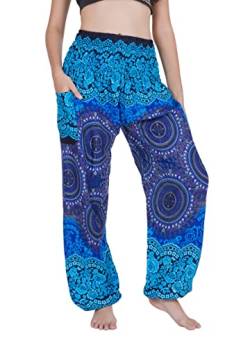 CHAINUPON Haremshose Damen Boho Lose Yoga Hose Casual Bohemian Hippie Lounge Elefant Pyjama Hose, Bohorose Blue, 45 von CHAINUPON