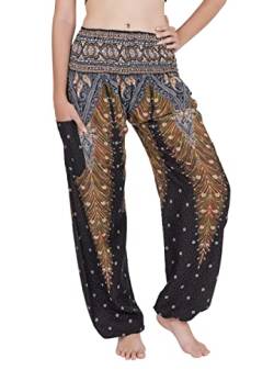 CHAINUPON Haremshose Frauen Boho Lose Yoga Hosen Casual Bohemian Hippie Lounge Elefant Pyjama Hose, Schwarzer Pfau, 42-48 Große Größen von CHAINUPON