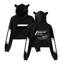 Kpop ATEEZ Treasure Cat Ear Hoodie Wooyoung San Mingi Yeosang Cropped Top Midriff-Baring Sweater, Schwarz R, L von CHAIRAY