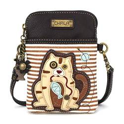 CHALA Crossbody Handy Geldbörse - Frauen PU Leder mehrfarbige Handtasche mit verstellbarem Riemen - Cat Gen II -Brown Stripe von CHALA