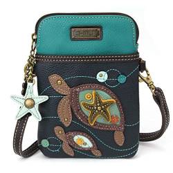 CHALA Crossbody Handy Geldbörse - Frauen PU Leder mehrfarbige Handtasche mit verstellbarem Riemen - Turtles - Navy von CHALA