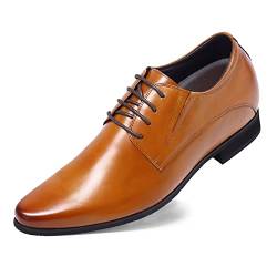 CHAMARIPA Elevator Schuhe Herren Braun Leder Oxford Schuhe Business Lace Up Schuhe Herren Anzugschuhe, 8CM / 3.15 Inches von CHAMARIPA