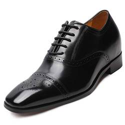 CHAMARIPA Herren Oxford Wingtip Elevator Schuhe aus Kalbsleder Schnürhalbschuhe - 7 cm höher - K6531 (43, schwarz) von CHAMARIPA