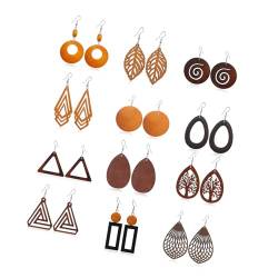 12 Paare Holzanhänger Ohrringe Ethnische Afrikanische Ohrringe Holz Ohrringe für Damen Boho Holz Ohrclips für Damen Holz Ethnische Ohrringe für den Täglichen Einkauf Verabredungen und Partys von ＣＨＡＭＥＥＮ