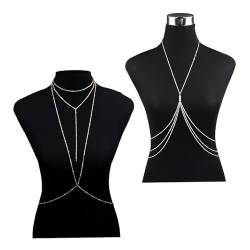 2 Stück Damen Sexy Körperkette Kreuz Körper Bauch Ketten Halskette Perfektes Geschenk für Valentinstag Geburtstag Verlobung von ＣＨＡＭＥＥＮ