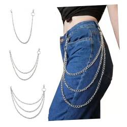 3 Stück Hosenkette Pants Chain Waist Mode Hip Hop Gothic Punk Hose Kette für Jeans Pant Wallet Belt und Keys Silber von ＣＨＡＭＥＥＮ