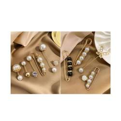 Brosche Damen Perlen Broschen für Kleidung Gold Tuchnadel mit Faux Strass Mode Sicherheitsnadel Dekoration für Schal Pullovern und Kleidern von ＣＨＡＭＥＥＮ