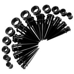ＣＨＡＭＥＥＮ 24 Stück Big Ear Gauge Kit Acryl Tapers and s Double O-Rings Stretching Set schwarz Kunststoff Hochwertiges Material von ＣＨＡＭＥＥＮ