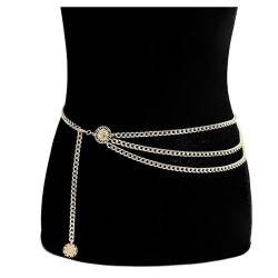 Mehrschichtiger Taillenkette für Mädchen Damen Verstellbare Kettengürtel Gold Bauchkette Gürtel Bauchkette Körperbauchkette Gold für Jeans Kleider Blusen Lange Hemden und Bikinis von ＣＨＡＭＥＥＮ