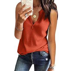 CHAOEN Damen Bluse Armellose Oberteile Top V-Ausschnitte Sommershirts Mode Lose Damenblusen Shirt Waffel Strick Elegante Hemdbluse Tshirt von CHAOEN