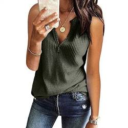 CHAOEN Damen Bluse Armellose Oberteile Top V-Ausschnitte Sommershirts Mode Lose Damenblusen Shirt Waffel Strick Elegante Hemdbluse Tshirt von CHAOEN