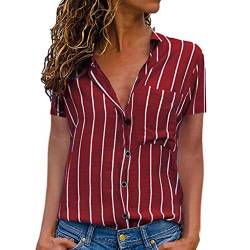 CHAOEN Damen Bluse Kurzarm Oberteile Tshirt V-Ausschnitte Sommershirts Mode Lose Damenblusen Shirt Elegante Hemdbluse T-Shirt von CHAOEN