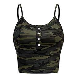 CHAOEN Damen Crop Tops Camouflage Shirt Bauchfrei Camisole Oberteile Sommer O-Ausschnitt Elegant Spaghetti Top Kurze Ärmelloses Strandmode Trägershirt von CHAOEN