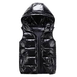 CHAOEN Damen Glänzend Weste Steppweste Reißverschluss Mantel Jacken Kurzweste Winter Warm Steppjacke Ärmellose Jacke Mit Kapuze Sportweste Winterjacke von CHAOEN