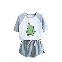 CHAOEN Damen Kurz Schlafanzug Pyjama Set Cartoon Motiv Tshirt + Shorts Sportanzug Zweiteilig Sommer Leicht Baumwolle Hausanzug Freizeitanzug von CHAOEN