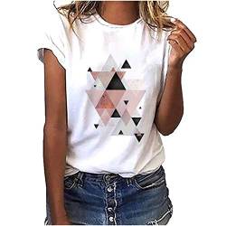 CHAOEN Damen Kurzarm T-Shirt Geometrie Motiv Shirt Sommer Oberteile Casual Rundhals Blickdicht Tshirt Tunika Kurzen Ärmeln Hemd Bluse Top von CHAOEN