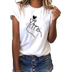 CHAOEN Damen Kurzarm T-Shirt Herz Druck Shirt Sommer Oberteile Casual Rundhals Blickdicht Tshirt Tunika Kurzen Ärmeln Hemd Bluse Top von CHAOEN