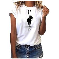 CHAOEN Damen Kurzarm T-Shirt Katze Motiv Shirt Sommer Oberteile Casual Rundhals Blickdicht Tshirt Tunika Kurzen Ärmeln Hemd Bluse Top von CHAOEN