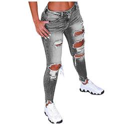 CHAOEN Damen Löcher Jeans Hose Mode Langhosen Destroyed Risse Hosen Jeanshosen Frauen Niedrige Taille Dünn Denim Hüfthose Sommerhosen Freizeithosen von CHAOEN