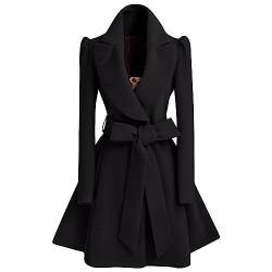 CHAOEN Damen Mantel Wintercoat Revers Mantel Trenchcoat Winter Lang A-Swing-Mantel Jacke Outwear mit Gürtel von CHAOEN