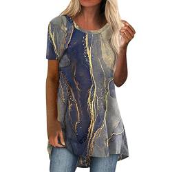 CHAOEN Damen Sommer T-Shirt Kurzarm Tunika V-Ausschnitt Streifen Shirt Lockere Bluse Longshirt Oberteile Casual Blusen Oversize Top von CHAOEN