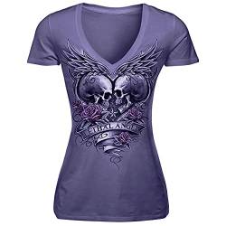 CHAOEN Damen T-Shirt Kurzarm Totenkopf Skull Motiv Tshirt Oberteile V-Ausschnitte Hipster Slim Fit Basic Shirt Tee Tops Hemd von CHAOEN