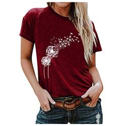 CHAOEN Damen T-Shirt Sommer Kurzarm Oberteile Blumen Motiv Tunika Shirt Pusteblume Drucken Lose Rundhals Tshirt Bluse Top von CHAOEN