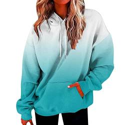 CHAOEN Hoodie Damen Loose Gradient Pullover Lightweight O-Ausschnitt Kapuzenpullover Mit Kordelzug Tasche Herbst Winter Warme Sweatshirt Mode Bunte Drucken Oberteile Oversized Sweaters für Teenager von CHAOEN