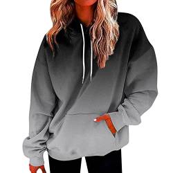 CHAOEN Hoodie Damen Loose Gradient Pullover Lightweight O-Ausschnitt Kapuzenpullover Mit Kordelzug Tasche Herbst Winter Warme Sweatshirt Mode Bunte Drucken Oberteile Oversized Sweaters für Teenager von CHAOEN