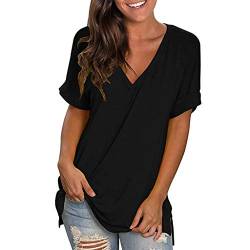 CHAOEN Kurzarm Shirt Damen Oversize T-Shirt Oberteile V-Ausschnitt Tunika Sommer Bequemer Lockere Longshirt Blusen Freizeit Einfarbig Top von CHAOEN