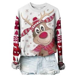 CHAOEN Pullis Damen Weihnachtspullover Lustige Druck Pullover Sweatshirt Rundhals Ugly Christmas Sweater Baumwollpullover Jumper von CHAOEN