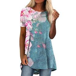 Longshirt Damen Kurzarm Rundhals Locker Tunika Tops Elegant Longbluse Oberteile Mode Bunte Schmetterling Blumen Drucken Farbverlauf Lange Bluse Baumwoll Tee Long Shirt Lässig Für Leggings Oversize von CHAOEN