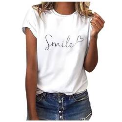 Tshirt Damen Sommer Kurzarm Rundhals Mode Motiv Oberteil Tops Elegant Katzen Mond und Sterne Pusteblume Feder Herz Muster T-Shirt Baumwolle Tee Shirts Lässig Loose Tunika Tshirt Damen Weiss von CHAOEN