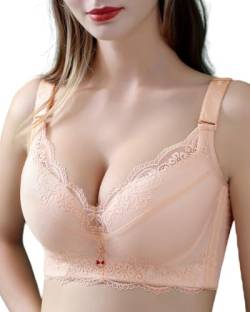 CHAOJIESI Damen Push Up BH Übergröße Spitze Bügel Weiche Polsterung Lift Up BH, nude, 85DD von CHAOJIESI