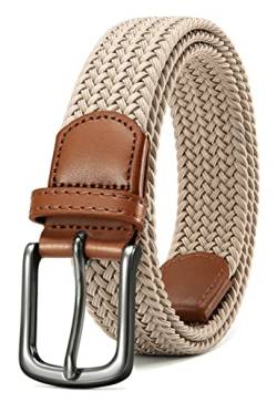 CHAOREN Elastischer Gürtel Herren, Stretchgürtel Herren Beige 35mm für Lässige Hose, Robuste Bauweise und Gut Bewegen Kann von CHAOREN