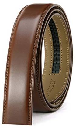 CHAOREN Herren Gürtel Ohne Schnalle, Ratsche Automatik Gürtel für Männer 35mm Breit Ledergürtel (Cognac, 115cm/32-38 taille verstellbar) von CHAOREN