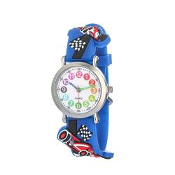 CHAOTECHY Kinder Armbanduhr für Mädchen und Jungen,gut lesbar, um ganz leicht zu Lernen, die Uhr zu lesen (Rennauto) von CHAOTECHY