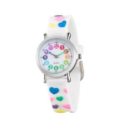CHAOTECHY Kinder Armbanduhr für Mädchen und Jungen,gut lesbar, um ganz leicht zu Lernen, die Uhr zu lesen (Weisses Herz 01) von CHAOTECHY