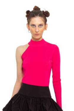 CHAOUICHE Damen Asymetrisches Strick-Top, Rosa, XL von CHAOUICHE