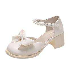 CHAOYI Damen Lolita Dicke Mary Janes High Heels Schuhe Schleife Pumps Sommer Sandalen New Trend String Bead Damen Schuhe - Beige, 38 von CHAOYI