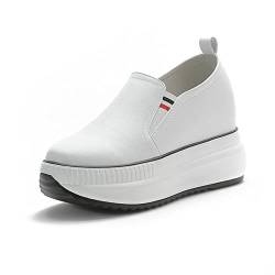 CHAOYI Leder Frühling Sommer Schuhe Damen Mode Sneakers Höhe Erhöhung 8 cm Damen Weiß Schuhe Dicke Sohle-Weiß 1,5,5 von CHAOYI