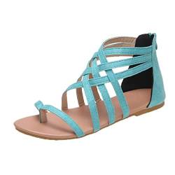 Sommer Damen Schuhe Übergröße Gewebte Kreuzriemen Rücken Reißverschluss Römische Sandalen Flip Flops Flache Sandalen Frauen Geschlossene Zehensandale Leichte Bule,36 von CHAOYI