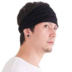 CHARM Baumwolle Haarband Stirnband Bandana Unisex -Weich Breites Chemo Headband Japanisch Schwarz von CHARM