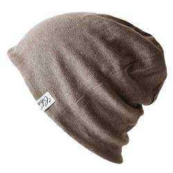 CHARM Bio Baumwolle Beanie Herren - Wende Jersey Chemo Mütze Made In Japan Braun & Creme von CHARM