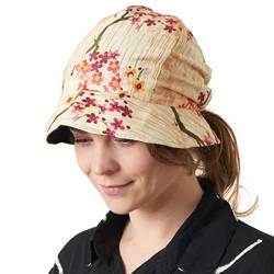 CHARM Damen Faltbarer Sonnen Hut - Sommer Mütze UV 50 Schutz Ballonmütze Strandhut Chemo Kappe Cap Floral Beige von CHARM
