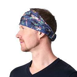 CHARM Damen Kopftuch Haarband Bandana - Nachhaltiges Jersey Hairband Mit Gummizug Breit Sommer Haarreif Pirat Palmen Blau von CHARM