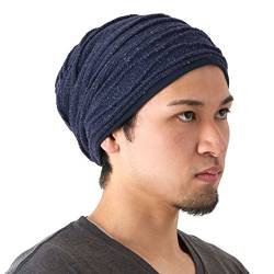 CHARM Herren Baumwolle Beanie Mütze - Strick Falten Long Chemo Hut Weich Bio Navy von CHARM