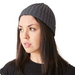 CHARM Herren Fisherman Beanie 100% Baumwolle Damen Strick Beanie Mütze Klassisches Einfaches Design Gerippt Slouch Hut Dunkelgrau von CHARM