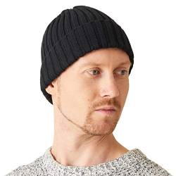 CHARM Herren Fisherman Beanie 100% Baumwolle Damen Strick Beanie Mütze Klassisches Einfaches Design Gerippt Slouch Hut Schwarz von CHARM